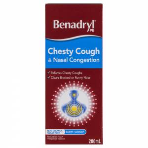 Benadryl PE Cough Liquid Chesty Cough & Nasal Congestant 200ml