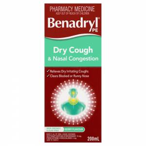 Benadryl PE Cough Liquid Dry Cough & Nasal Congestant 200ml