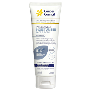 Cancer Council Face & Body Moisturiser Water Resistant Invisible SPF50 150ml