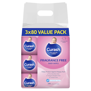 Curash Babycare Wipes Fragrance Free 3x80