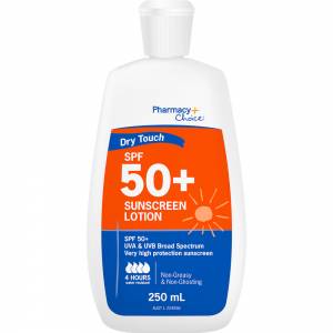 Pharmacy Choice Sunscreen SPF 50+ 250mL Bottle Dry Touch