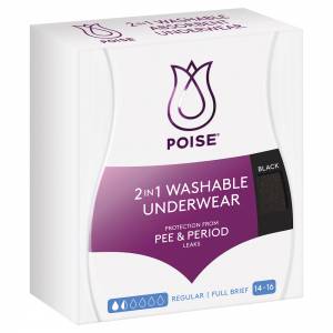 Poise 2 in 1 Washable Underwear Regular Black 14-16