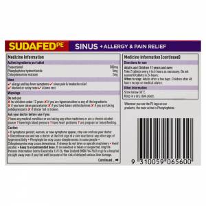 Sudafed PE Sinus Pain and Allergy Tablets 24