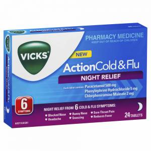Vicks Action Cold & Flu Night Relief Tablets 2...