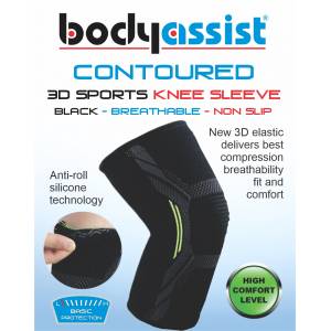 Bodyassist Contoured Sports Knee Sleeve Black Extra Large