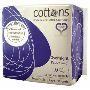 Cottons Overnight Pads with Wings 10