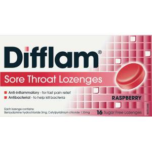 Difflam Sore Throat Lozenges Sugar Free Raspberry 16